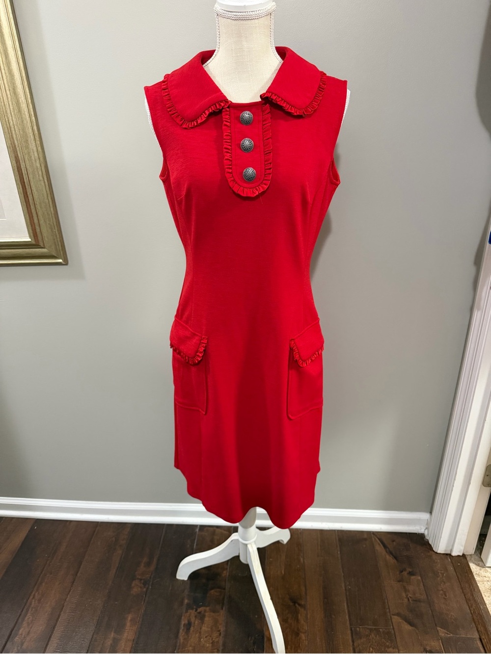 Nanette Lepore Red Sleeveless Ruffle-Trim Dress - Picture 2 of 9